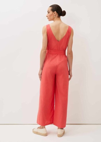 Phase Eight Fern Linen Jumpsuit Red Canada | GYOPZD-861